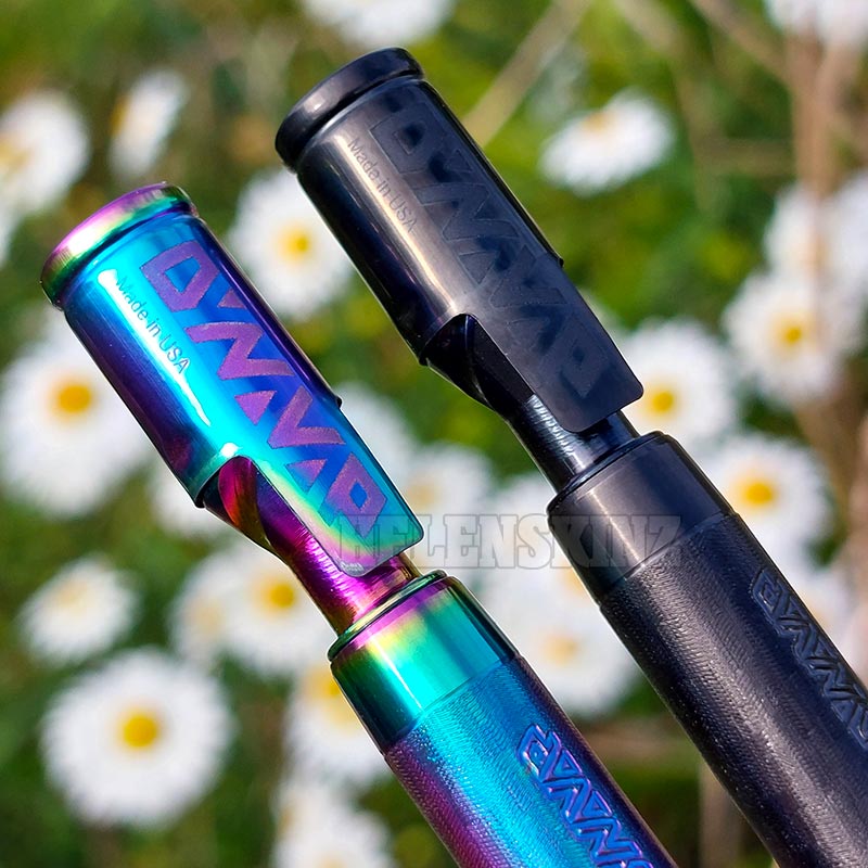 Close up M7 XL Obsidium & Rosium Pens by DynaVap Colored Caps NZ