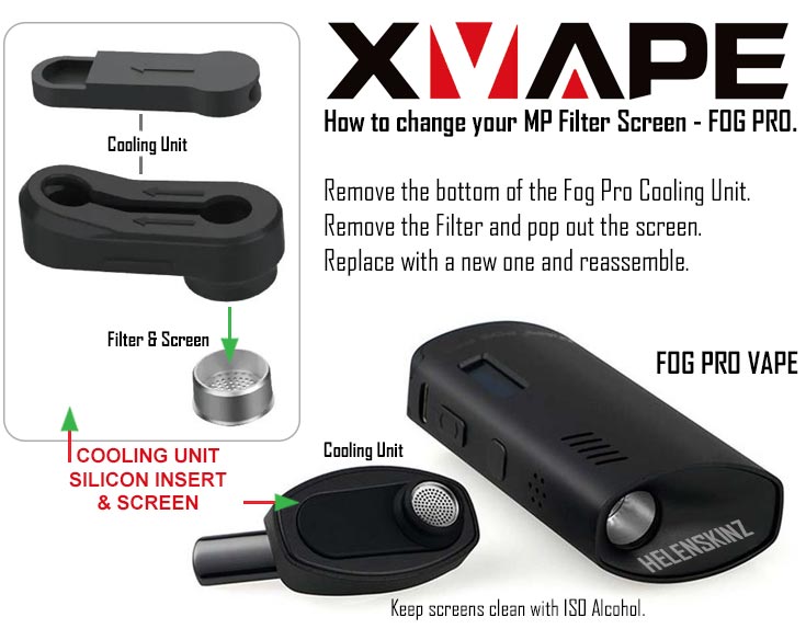 XVAPE FOG PRO MP Filter - Silicone, Screen & Box Insert Diagram